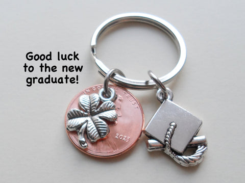 Graduate Keychain: Clover over 2024 Penny Keychain - Good Luck to the New Graduate; Graduation Gift