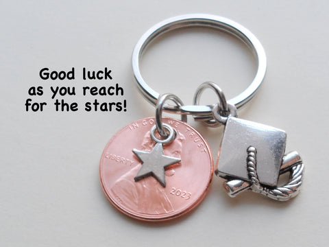 Star Charm Layered Over 2023 Penny Keychain - Good Luck As You Reach for the Stars, Graduate Graduation Gift