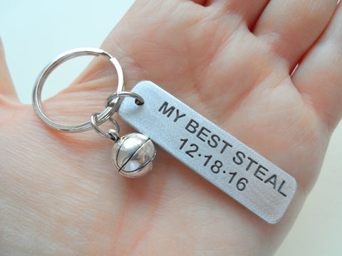 Personalized Basketball Charm Keychain with Custom Engraved on Aluminum Tag ; Couples Keychain Or Basketball Player Gift