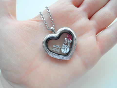 Personalized "Forever in My Heart" Stainless Steel Heart Locket Necklace for Baby Loss Memorial w/ Birthstone and Initial Charm - by Jewelry Everyday