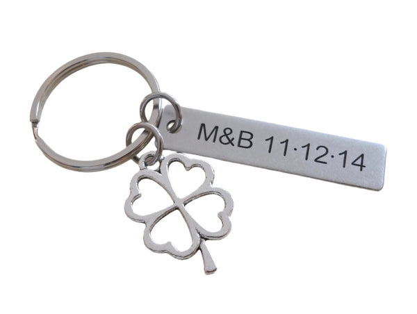 Custom Engraved Steel Tag Keychain With Clover Charm, Anniversary Gift