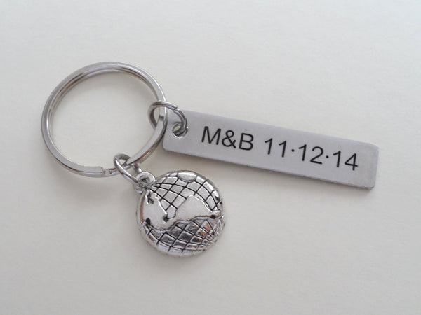 World Globe Keychain - You Mean The World To Me; Couples Keychain