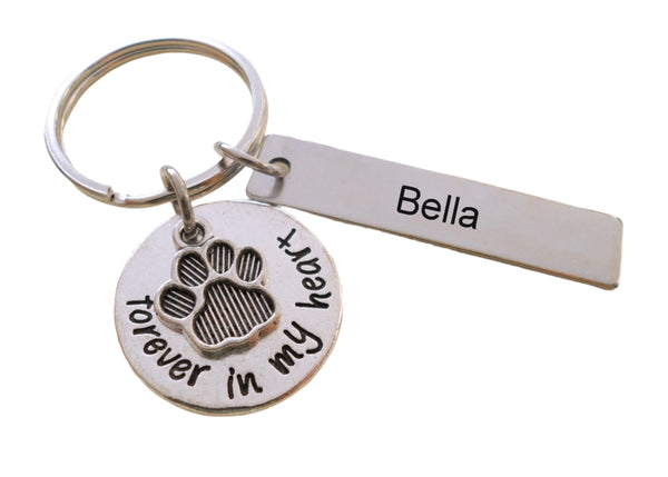 Dog Memorial Keychain • Custom Engraved Tag with Forever in My Heart Disc & Paw Charm | JE