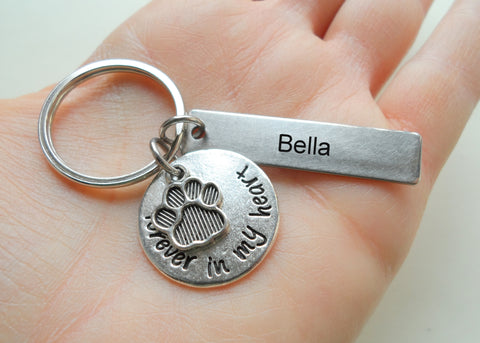 Dog Memorial Keychain • Custom Engraved Tag with Forever in My Heart Disc & Paw Charm | JE