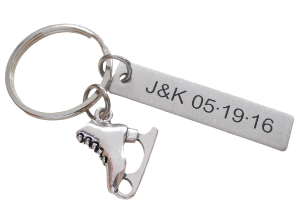 Personalized Ice Skate Charm Keychain with Custom Engraved Steel Tag, Gift for Couples, Students, or Instructors
