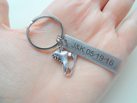 Personalized Ice Skate Charm Keychain with Custom Engraved Steel Tag, Gift for Couples, Students, or Instructors