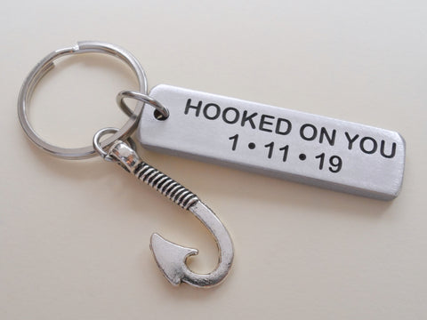 Hook Keychain With Custom Engraved Aluminum Tag; Couples Keychain