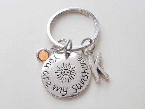 My Sunshine Keychain, Small Sun You Are My Sunshine Saying Charm Keychain
