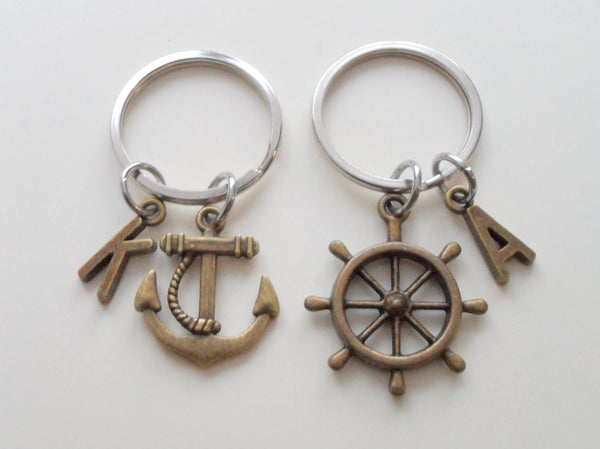 Anchor Key Ring Chain - Nautical Blue Stripes, Plastic Pendant, 45mm, Handmade In Germany