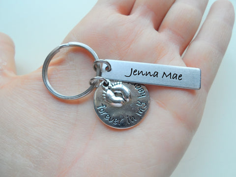 Personalized Custom Baby Memorial Keychain • "Forever in my Heart" w/ Baby Feet Charm | Jewelry Everyday