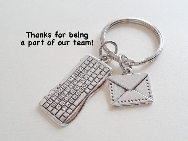 Secretary Gift Keychain, Office Staff Gift, Receptionist Gift, Work Team Thank you Gift, Computer Keyboard & Envelope Charm Keychain