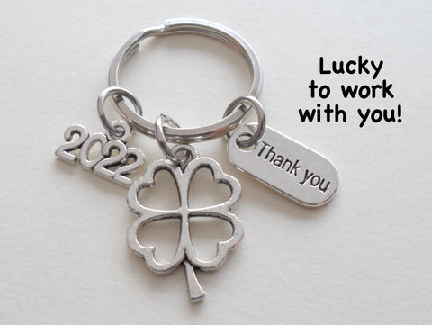 Employee Appreciation Keychain, Clover Charm with Thank You Charm, Lucky to Work with You!