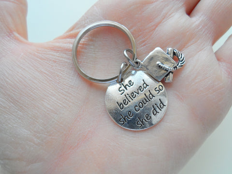 She Believed Graduation Keychain, Cap and Diploma Charm, Graduation Gift, Graduate Gift, Class Gift, Gift for Graduate