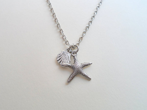 Starfish and Seashell Charm Necklace