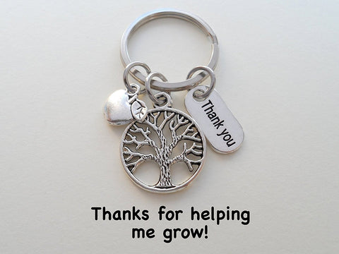 Teacher Appreciation Gifts • "Thank You" Tag, Tree, & Apple Charm Keychain by JewelryEveryday w/ "Thanks for helping me grow!" Card
