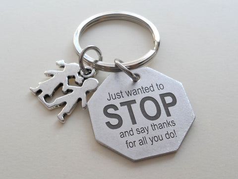 Crossing Guard Charm Keychain with Children Charm, and Engraved Stop Sign Charm, School Crosswalk Aide Appreciation Gift