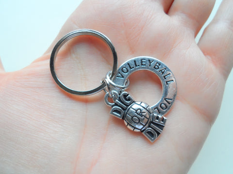 Volleyball Ring & Dig or Die Charm Keychain, Volleyball Keychain, Graduate Gift, Team Gift Keychain