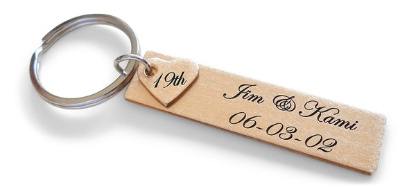 Custom Engraved Bronze Tag with Heart Keychain, Anniversary Gift Keychain, Personalized Engraved Keychain