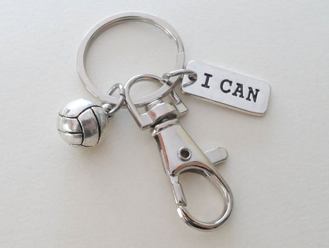 Volleyball Keychain with I Can Charm and Swivel Clasp, Volleyball Player or Coach Keychain