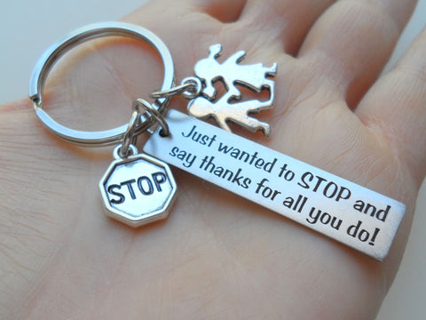 Crossing Guard Keychain, Stop Sign Charm & Children Charm Keychain, School Crossing Guard Appreciation Gift, Thank You Gift
