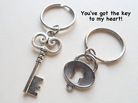 Oval Lock and Key Keychain Set - You've Got The Key To My Heart; Couples Keychain Set