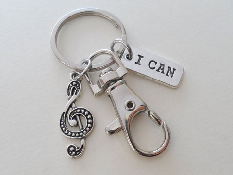 Treble Clef Charm Keychain with I Can Charm and Swivel Clasp, Music Student, Teacher, or Musician Keychain
