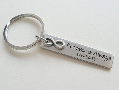 Custom Engraved Small Steel Tag Keychain with Infinity Charm; Stainless Steel Keychain