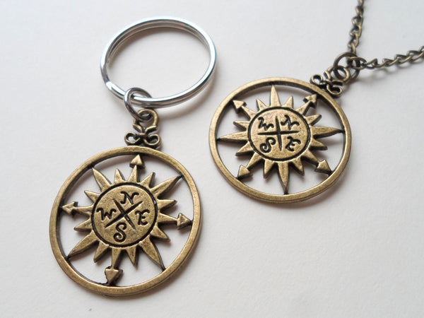 Bronze Sun Compass Neckace and Keychain Set JewelryEveryday