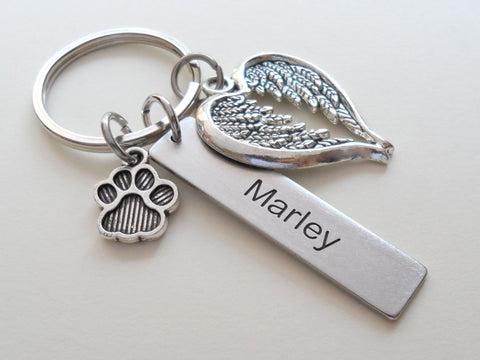 Custom Paw & Wings Charm Keychain with Custom Engraved Tag, Pet Loss Gift, Dog Memorial Keychain