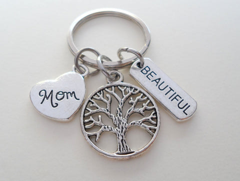 Tree Charm Keychain with Mom Heart & Beautiful Charm, Mother's Keychain by Jewelry Everyday