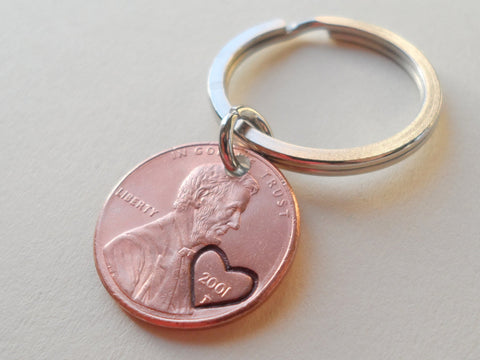 2001 Penny Keychain with Engraved Heart Around Year by Jewelry Everyday