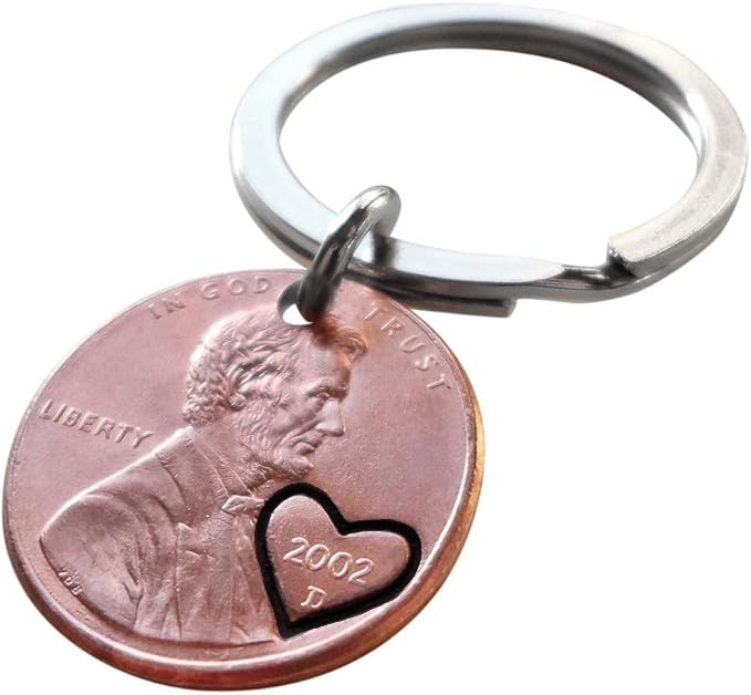 2002 Penny Keychain with Engraved Heart Around Year by Jewelry Everyday