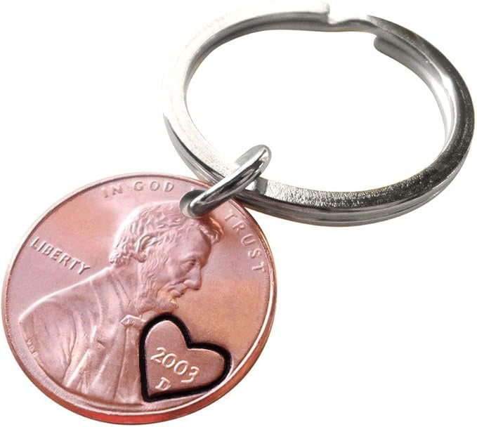 2003 Penny Keychain with Engraved Heart Around Year by Jewelry Everyday