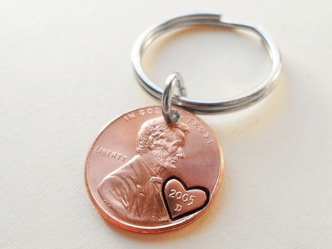 2005 Penny Keychain with Engraved Heart Around Year by Jewelry Everyday