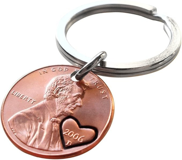 2006 Penny Keychain with Engraved Heart Around Year by Jewelry Everyday