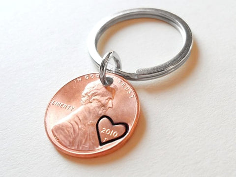2010 Penny Keychain with Engraved Heart Around Year by Jewelry Everyday