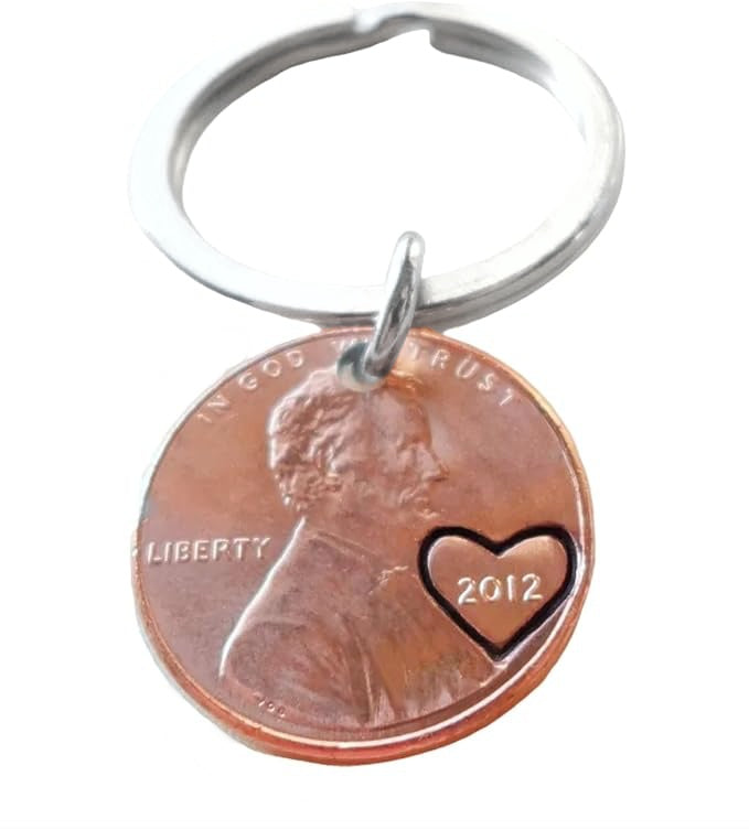 2012 Penny Keychain with Engraved Heart Around Year by Jewelry Everyday
