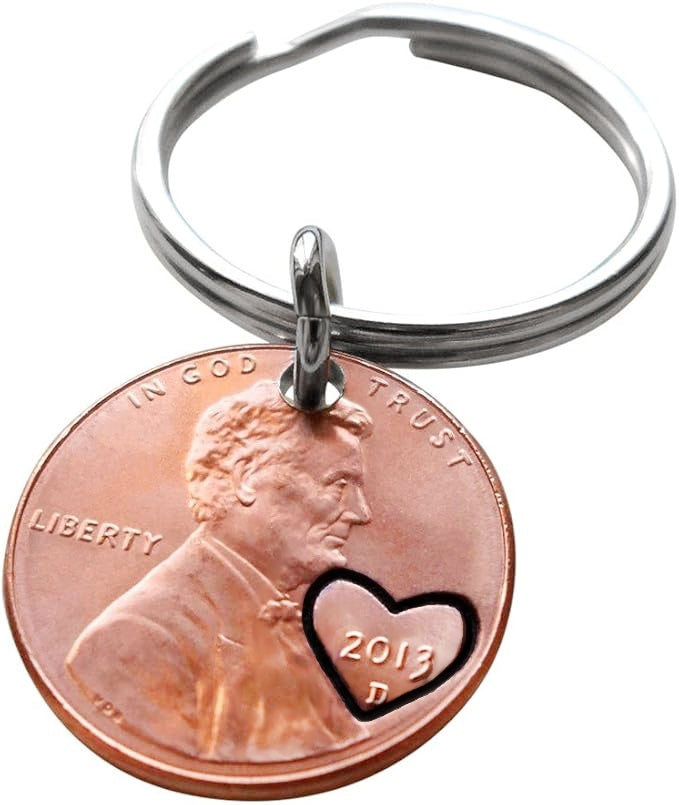 2013 Penny Keychain with Engraved Heart Around Year by Jewelry Everyday