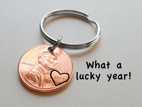 2014 Penny Keychain with Engraved Heart Around Year by Jewelry Everyday