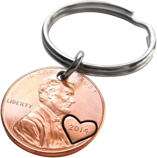 2014 Penny Keychain with Engraved Heart Around Year by Jewelry Everyday