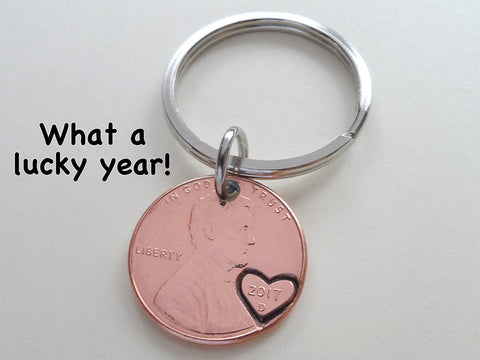 2017 Penny Keychain with Heart Around Year; 8 Year Anniversary Gift, Couples Keychain by Jewelry Everyday