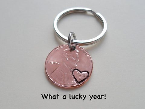 7 Year Anniversary Gift - 2018 Penny Keychain with Heart Around Year by Jewelry Everyday