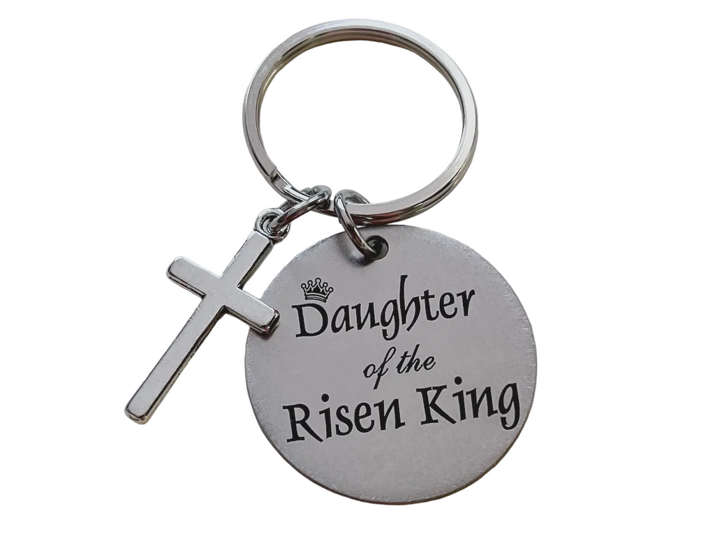 Daughter of the Risen King Disc with Cross Charm Keychain, Religious Keychain Gift, Christian Keychain