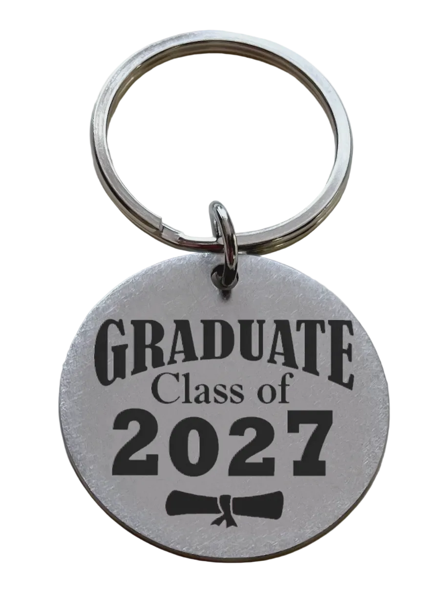Graduate Class of 2027 Engraved Steel Disc Keychain, For Graduation Gift