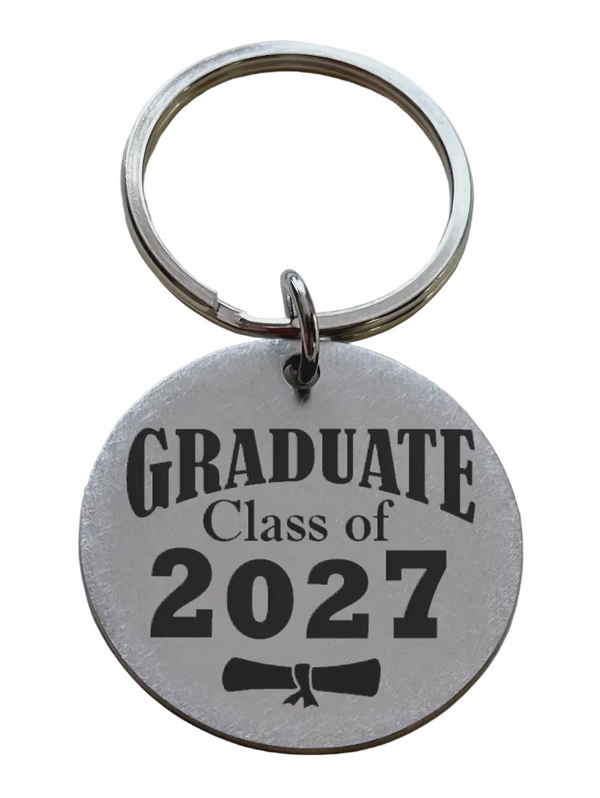 Graduate Class of 2027 Engraved Steel Disc Keychain, For Graduation Gift