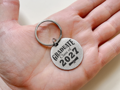 Graduate Class of 2027 Engraved Steel Disc Keychain, For Graduation Gift
