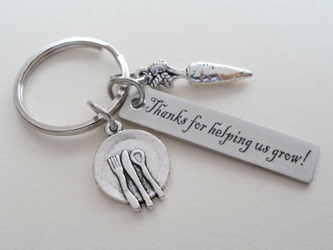 Thanks for Helping Us Grow Engraved Rectangle Tag With Plate & Carrot Charm Keychain Gift, School Lunch Staff Appreciation Gift by Jewelry Everyday