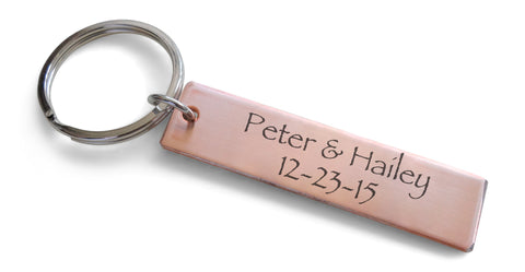Custom Engraved Copper Tag with Heart Keychain, Anniversary Gift Keychain, Personalized Engraved Keychain