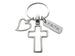 Cross Charm Keychain with Heart Charm & Word Tag Charm, Religious Keychain (Faith Tag)