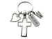 Custom Cross Charm Keychain with Heart Charm, Word Tag Charm, & Letter Charm; Religious Keychain